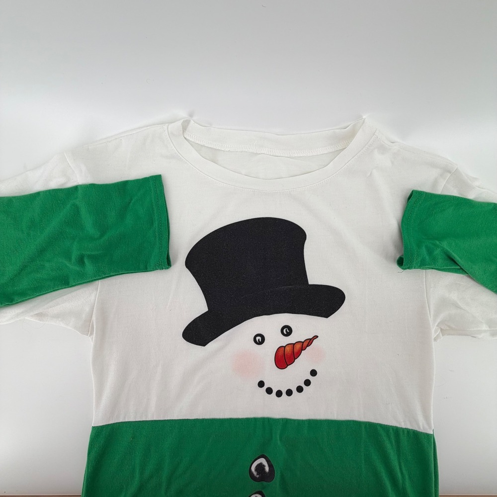 Christmas Snowman‎ Graphic Long Sleeve White Green Pockets dress/tunic